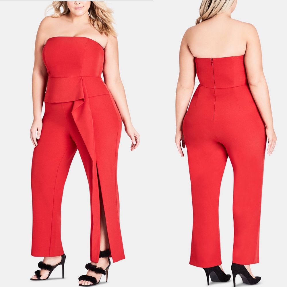 City Chic Trendy Plus Size Twister Jumpsuit Red